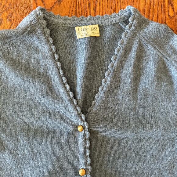 Vintage Ladies 36 Blue 2 Piece Classic Sweater Set Lambs Wool Mix Tank Cardigan - Picture 11 of 16